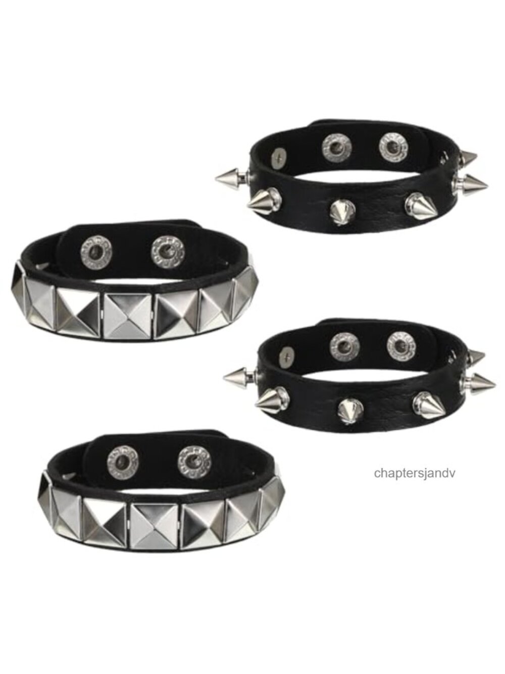 4 Pcs Studded Bracelet Set PU Leather Spike Cuff Wristband Punk Costume